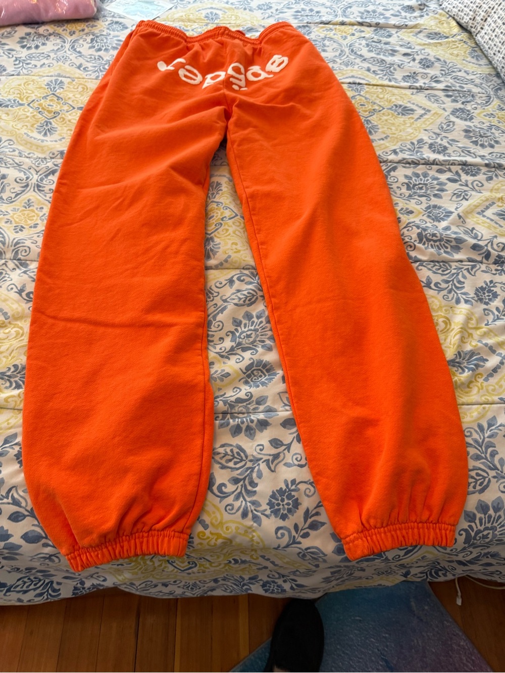 Sp5der Men's Orange Fleece Joggers with Elastic Cuffs